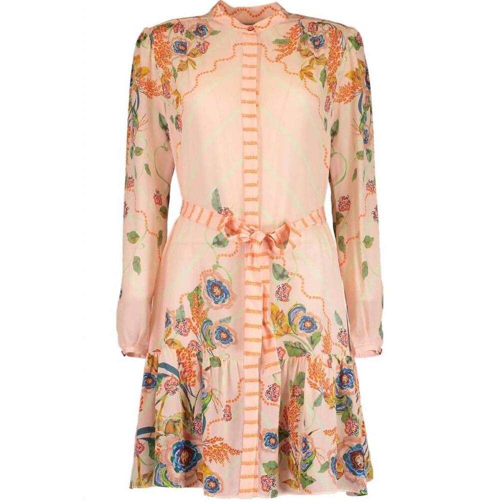 Saloni Tyra Shirt Dress US 8 100% Silk Sheer Colorful Floral Print Garden Party